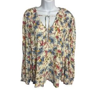 Old Navy Womens Med Floral Boho Tunic Top Tie Shirt Blouse Long Sleeve Bloomcore